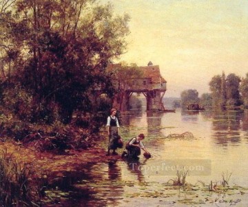 川沿いの二人の少女 ルイ・アストン・ナイト Oil Paintings